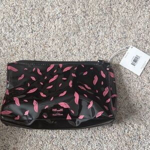 Diane Von Furstenberg Black Cosmetic Bag with Pink Lips